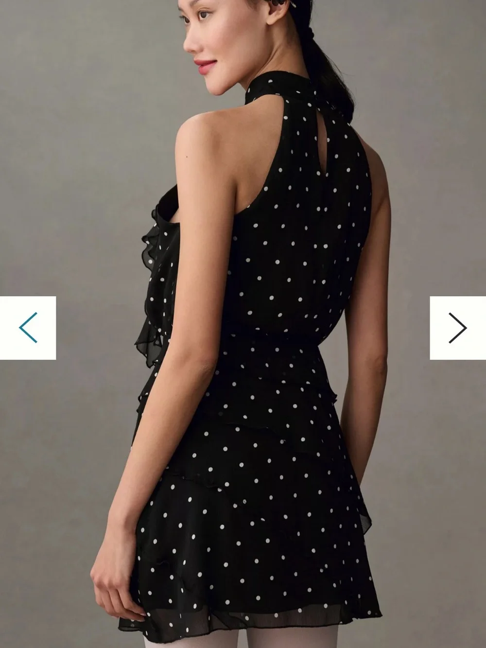 Maeve Dress - black/white polka dot “Maeve Halter Rosette Mini Dress”